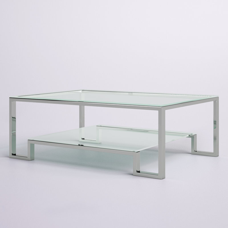 Declan Glass Top Single Coffee Table, 18" H x 50" W x 36" D, High Polish Steel