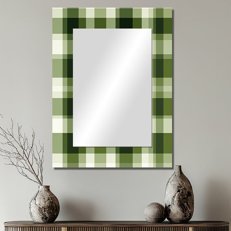 «UK Green Plaid Elegance» - miroir décoratif à carreaux, grand miroir mural rétro, impression d'art en métal, 32 po x 24 po