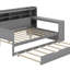 Lit de jour en bois avec tablettes de rangement, lit multifonctionnel avec lit gigogne simple et bureau d'étude-838409628