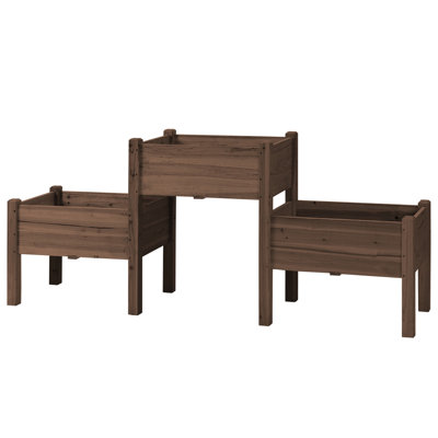 Elevated Garden Bed With 3 Planters, Wooden Plant Stand. Solid Wood, Drainage, Veggies, Herbs, Flowers, 72.5" L X 17.75" W 31.5" H Planter Boxes, Stand For Florals. Good