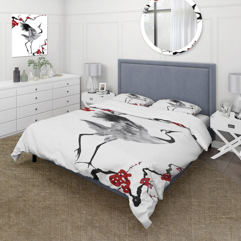 Ensemble de housse de couette en microfibre rouge / gris / blanc, Housse de couette pour grand lit et 2 taies décor