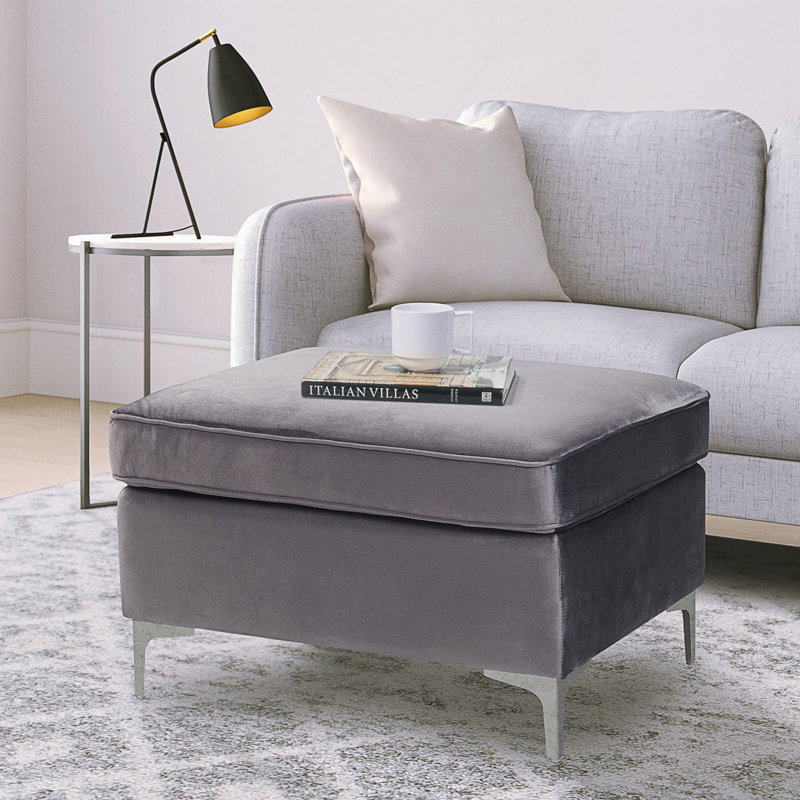 Repose-pieds rectangulaire rembourré avec coussins en fausse fourrure et housse amovible pour un entretien facile, Gris