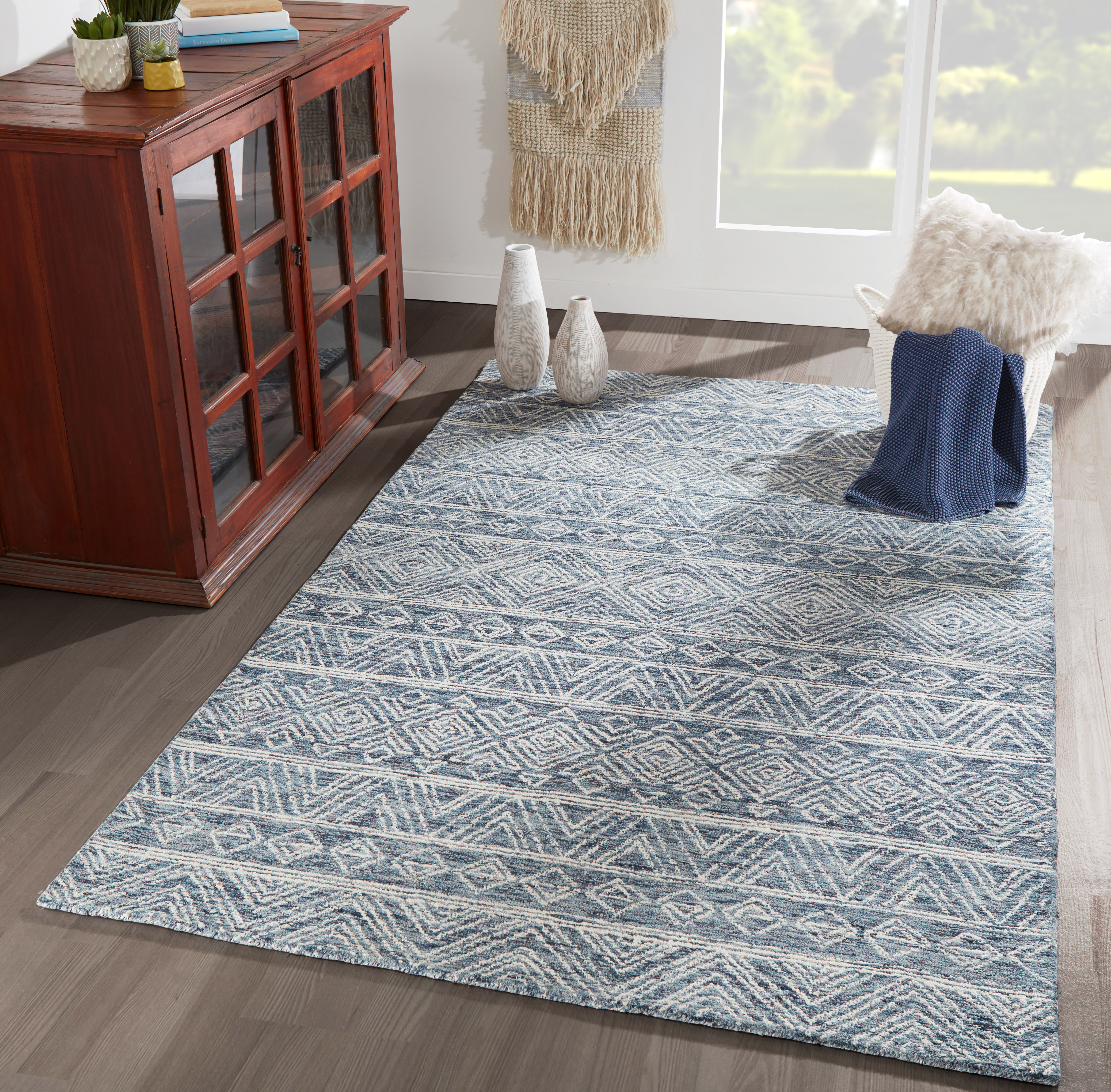 Denim Wool Rug Union Rustic Adhley Hand-Hooked Wool Denim Area Rug & Reviews | Wayfair