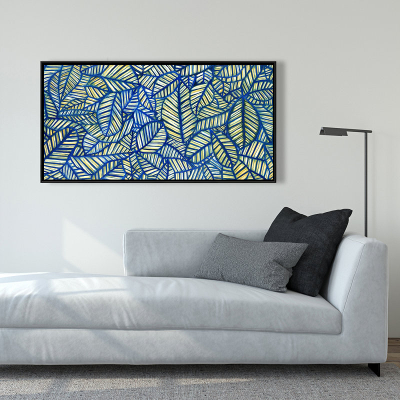 Blue leaf patterns - 24"x48" Framed canvas