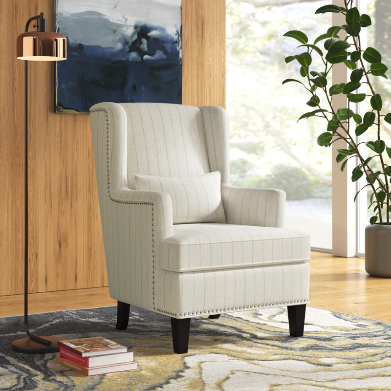 Fauteuil à oreilles en polyester de 86,36 cm de longueur Mccabe, Rayure bleue naturelle
