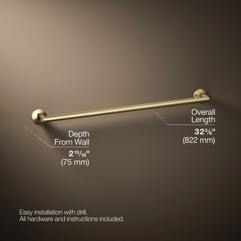 Components Towel Bar, 30"W, Vibrant Brushed Moderne Brass