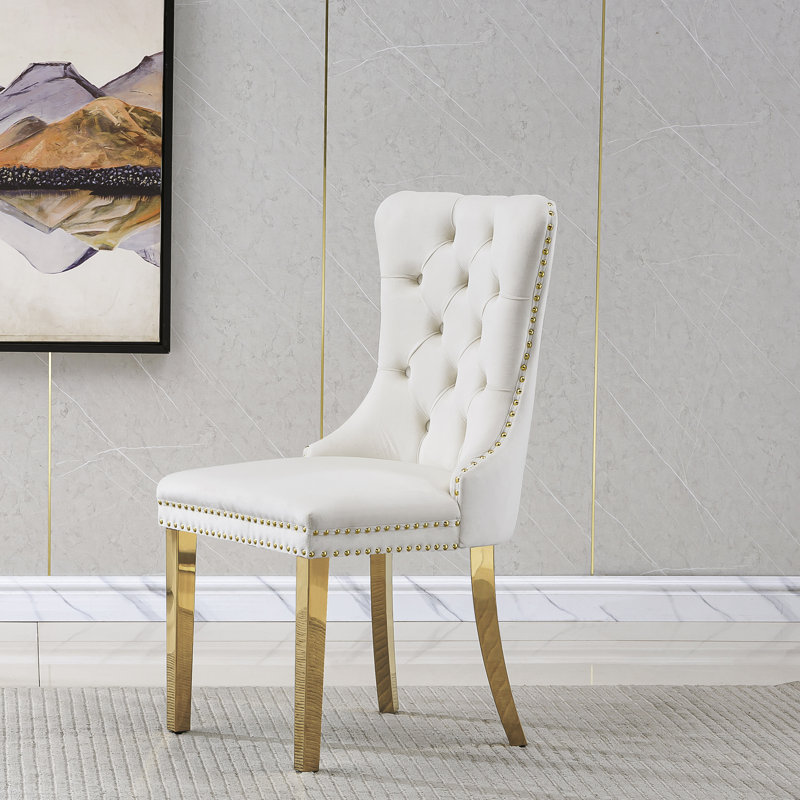 Chaise rembourrée à oreilles Pamela, Doré, Blanc