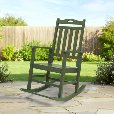 Blue Solid Wood Patio Rocking Chair With Footrest by Ophelia & Co.