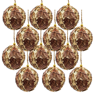 Ensemble de 12 boules décoratives de 4,3 po de diamètre brun / or