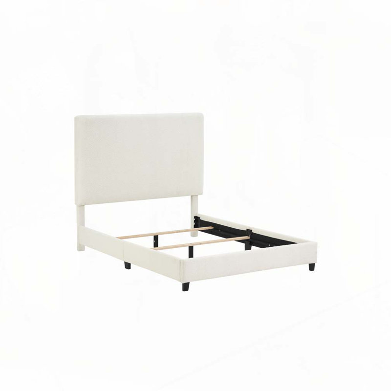 Boucle Upholstered Platform Bed, White, Queen