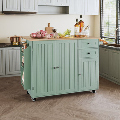 Chariot de cuisine à roulettes de 127 cm de large avec plateau en bois massif