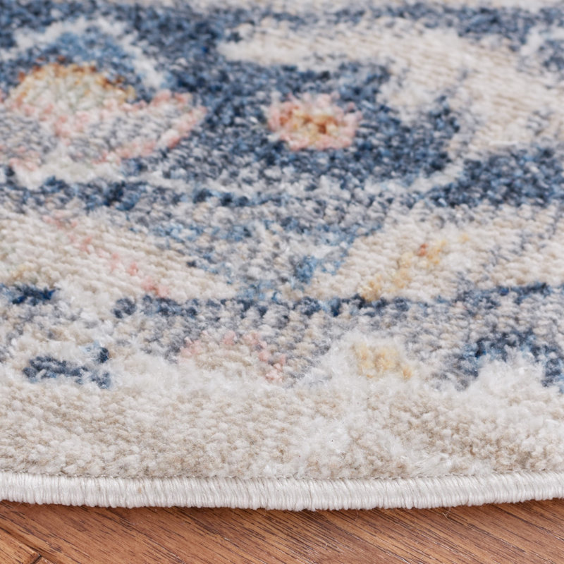 Hulme Oriental Area Rug in Beige/Navy, Round 6'7"