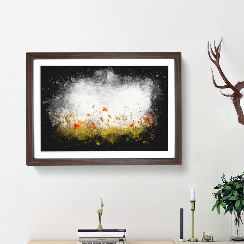 Field of Poppy Flowers - Picture Frame Graphic Art Print, 62cm H x 87cm W x 2cm D, Walnut Framed