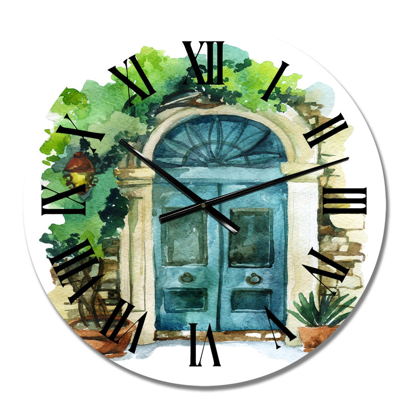 Vieille porte rustique bleue - horloge murale rétro, Petit