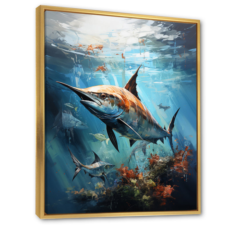 Fishing Majestic Marlins III " Fishing Majestic Marlins III " Mixed Media Print, 44" H x 34" W x 1.5" D, Gold Floater Framed