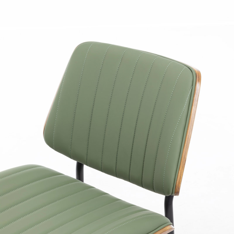 Windsor Faux Leather Dining Chair with Walnut Bentwood Back & Seat Base – Breathable Chair with Metal Legs, Green