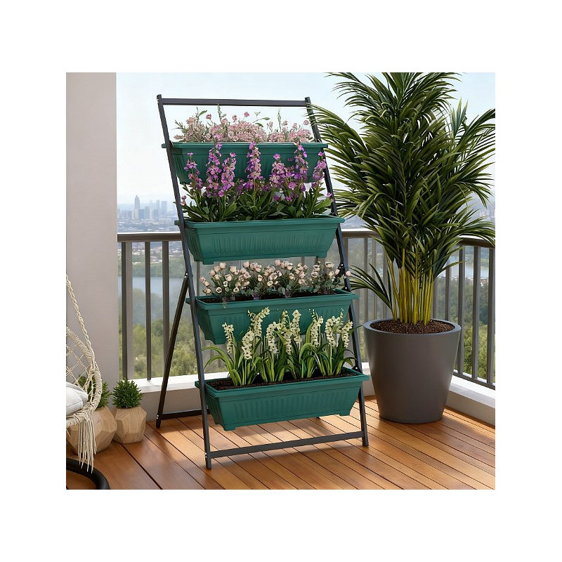 Plant Stand Grow Container,4-Tier Vertical Raised Garden Planter With 4 Boxes,For Vegetable & Flowers, Black/Green