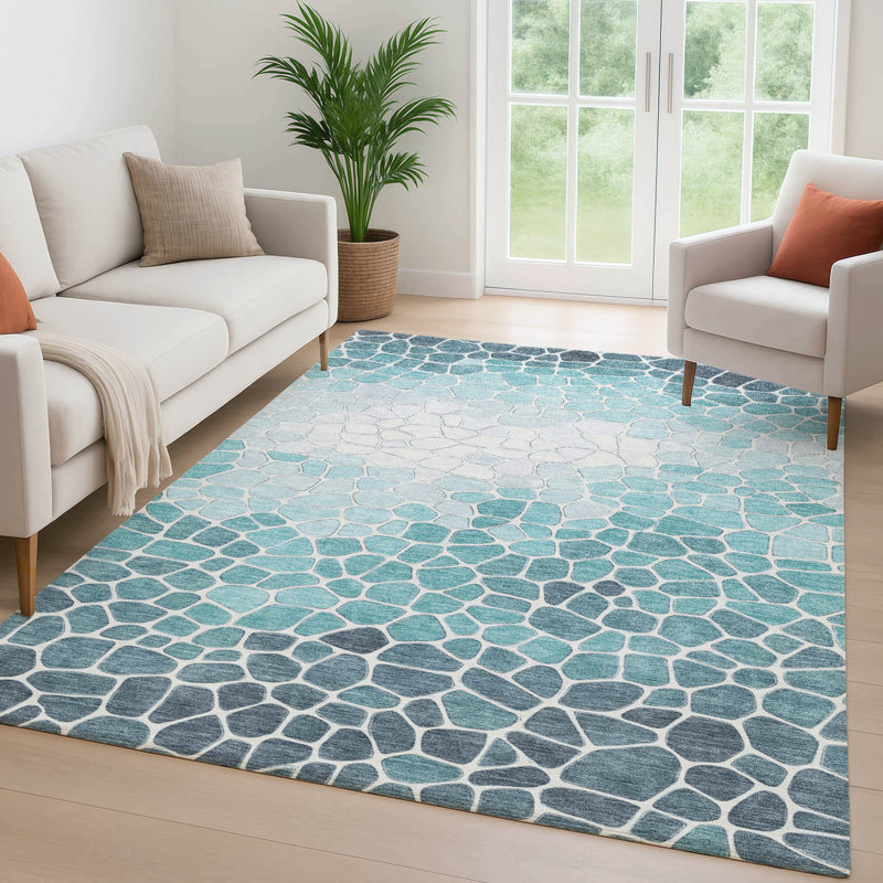 Premium Machine Washable Mayfield AMF2190 geometric Rug, Teal, 2'6" x 3'10"