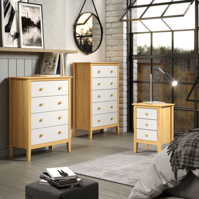 Marzi Solid Wood 30'' W 5 - Drawer Dresser, Natural/White