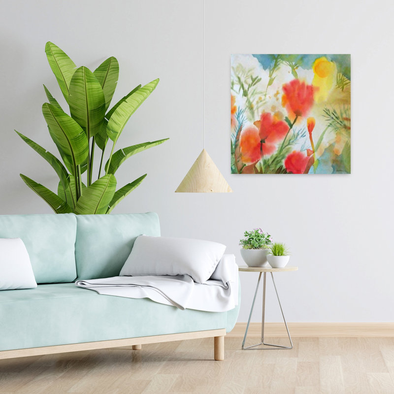Art contemporain abstrait coquelicot orange, H 24 po x l 24 po