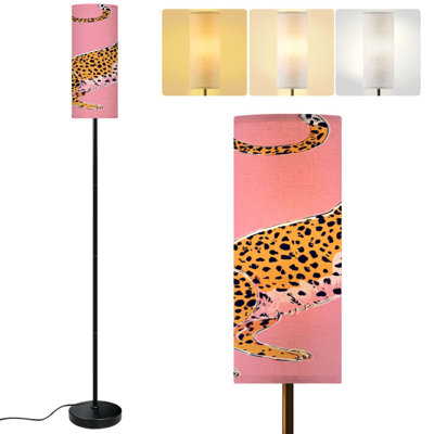  68.5" Standing Floor Lamp Seamless different wild leopards pink Dimmable Metal Pole Lamp with Linen Lampshade LED Bulb Included