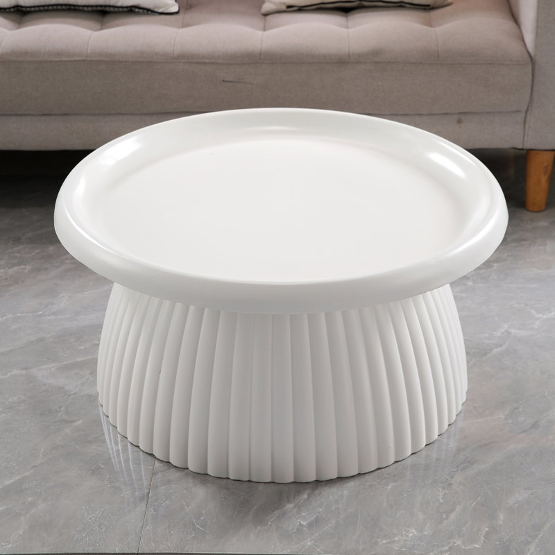 Table basse à piédestal cannelée en oxyde de magnésium blanc, Ivoire blanc