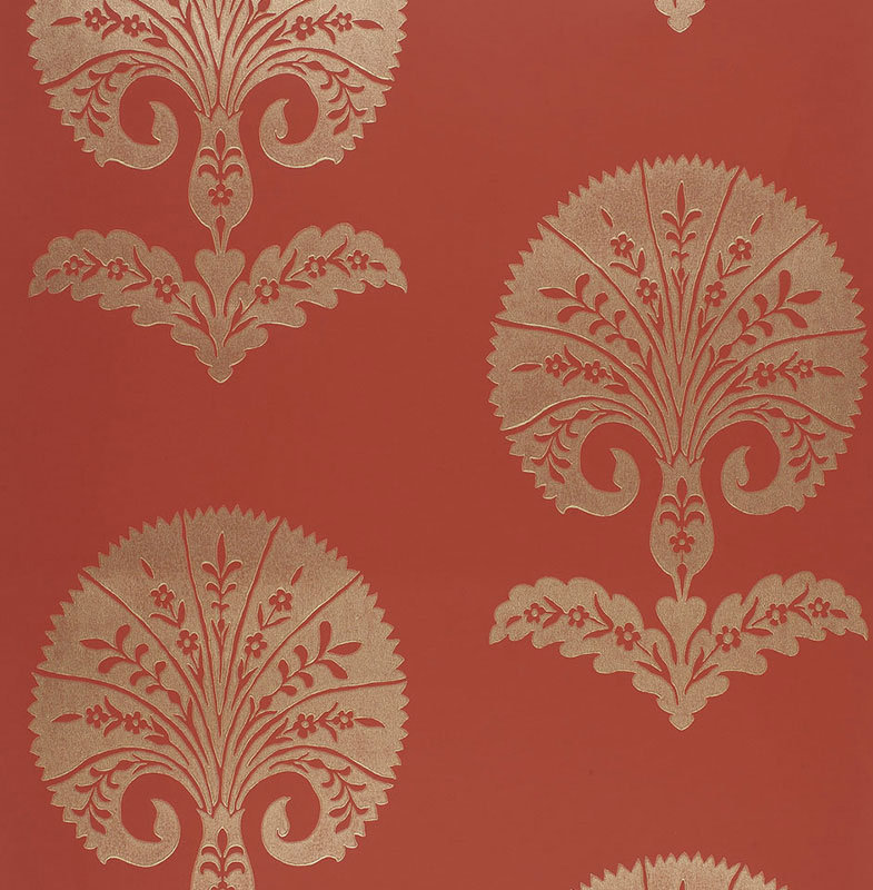 Ottoman Flower Wallpaper, Red/Gold