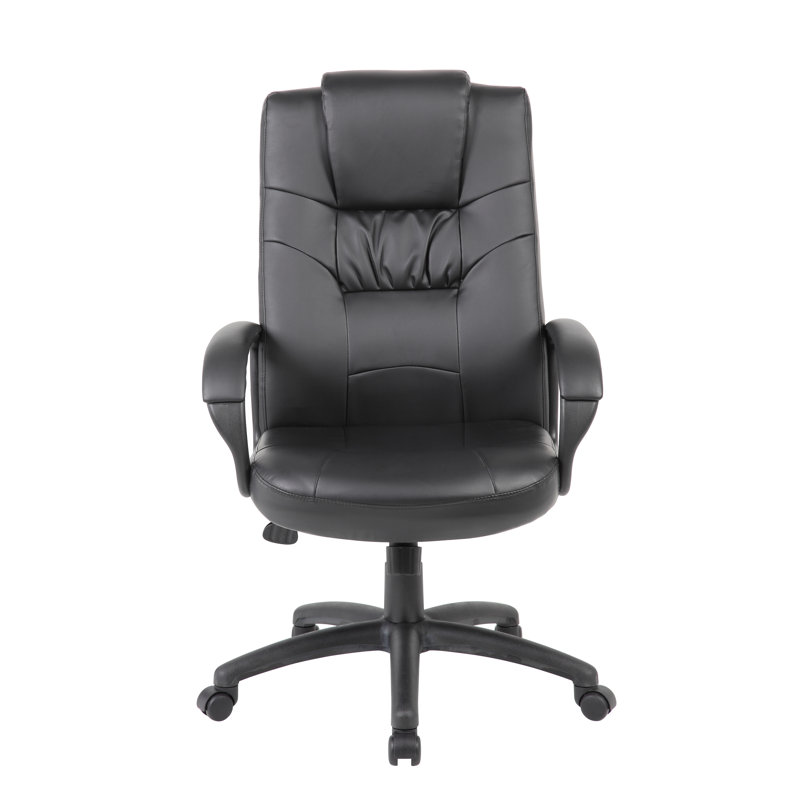 Black High Back Leather Executive Swivel Chair with Fixed Arms