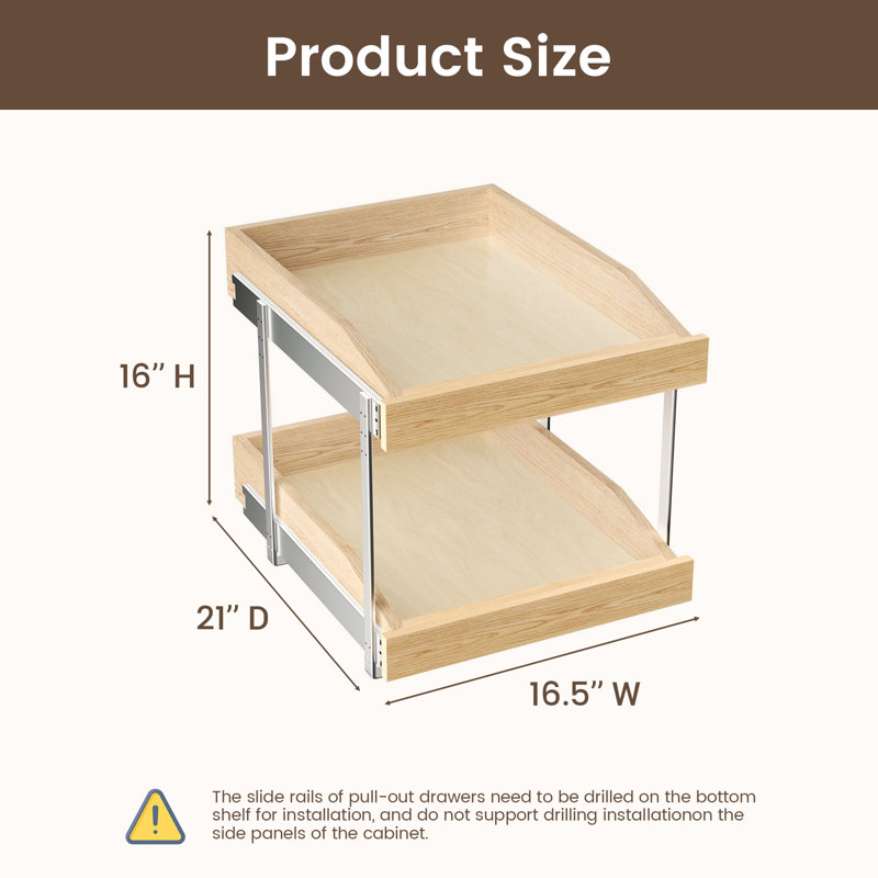 2-Tier Wood Cabinet Pull Out Shelf, 16.5"