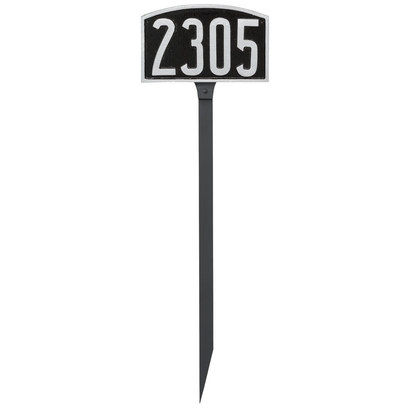 1-Line Lawn Address Sign, Black/Silver