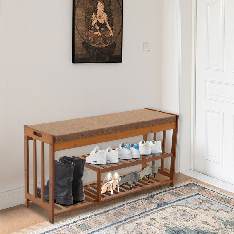 Banc de rangement pour chaussures d'entrée, étagère à chaussures avec siège rembourré