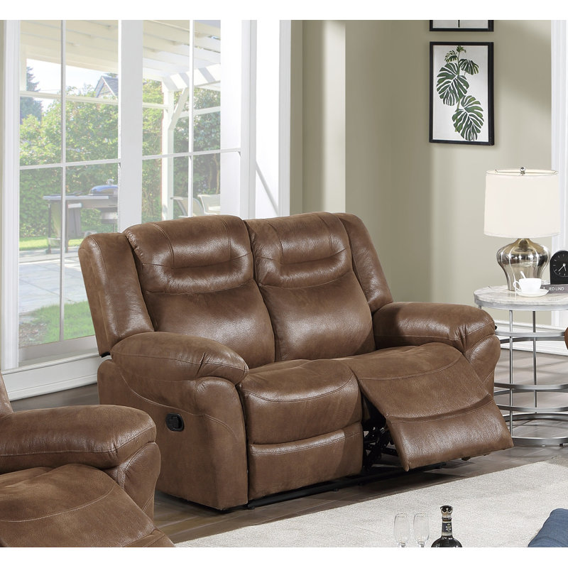 Mahmod 65'' Faux Leather Reclining Loveseat, Brown Faux Leather