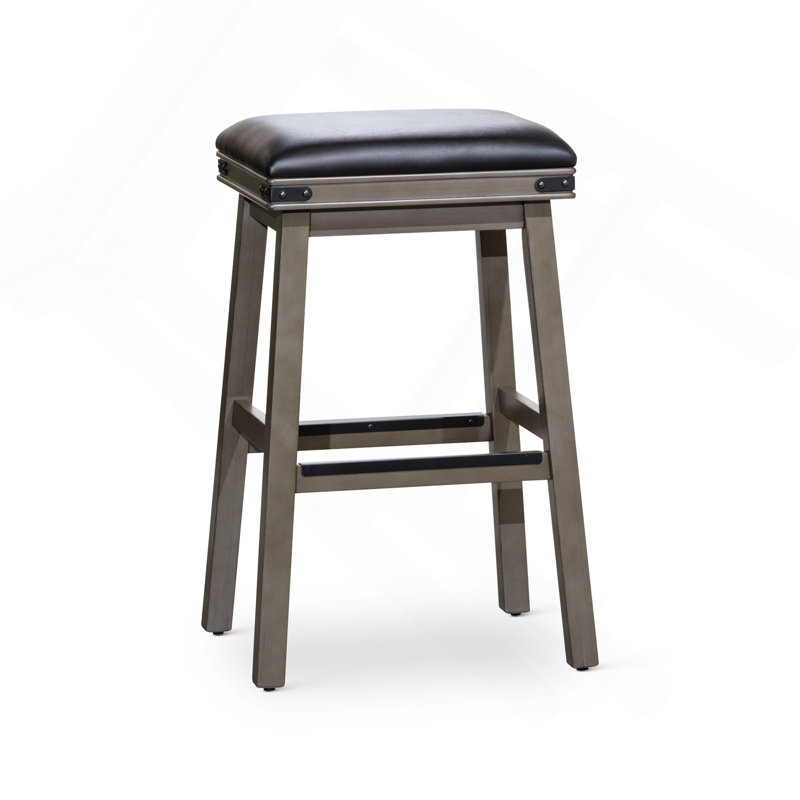 Tabouret de 30 po au fini gris patiné et siège en cuir noir