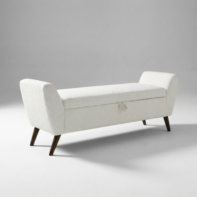 Modern Storage Bench with Wood Legs and Comfort Padding for Living Room and Bedroom, Spacious Interior and Sturdy Construction, Cream Upholstery