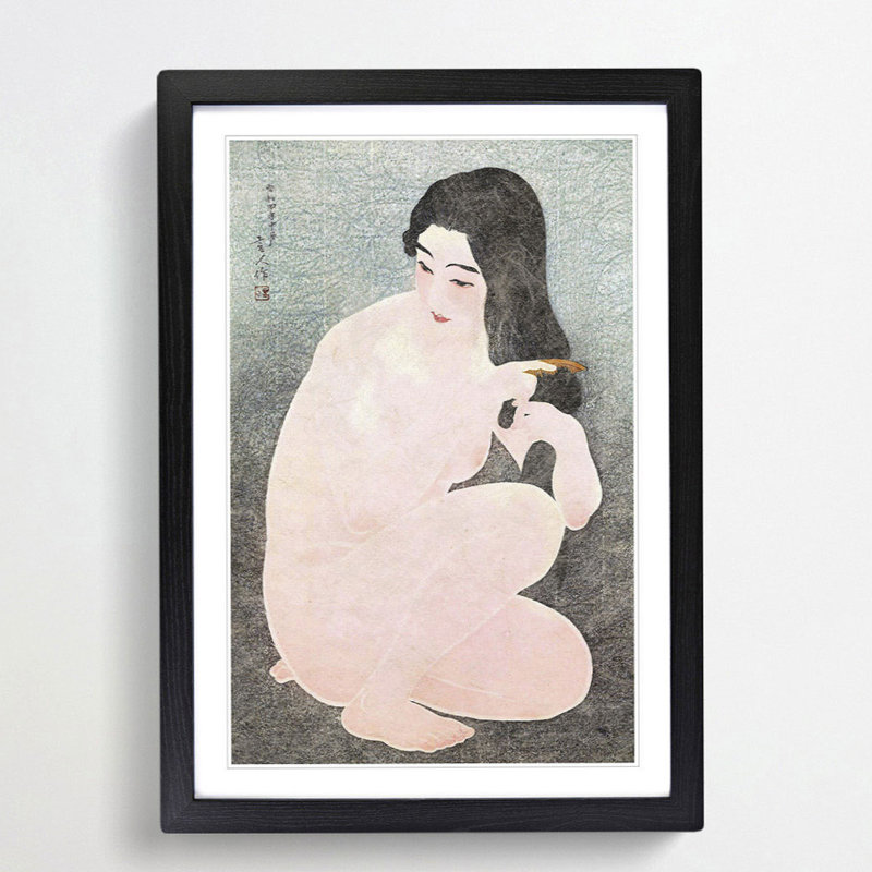 Kamisuki Combing Her Hair by Ito Shinsui - Framed Print, 36cm H x 27cm W x 2cm D, Black Framed