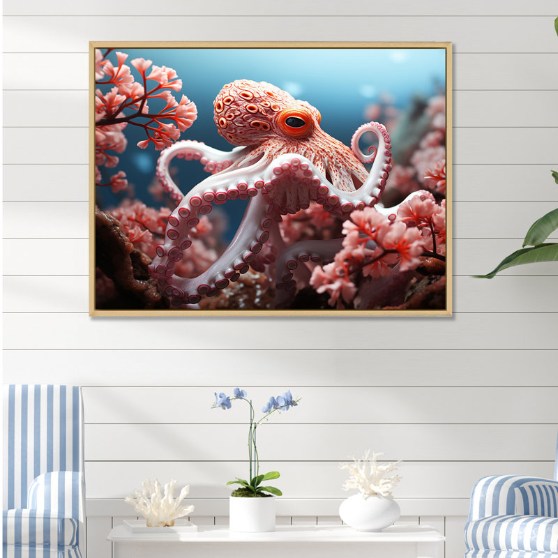 «Pink Octopus Garden of Tranquility», reproduction sur toile encadrée, H 12 po x l 20 po x P 1 po, Cadre naturel flottant