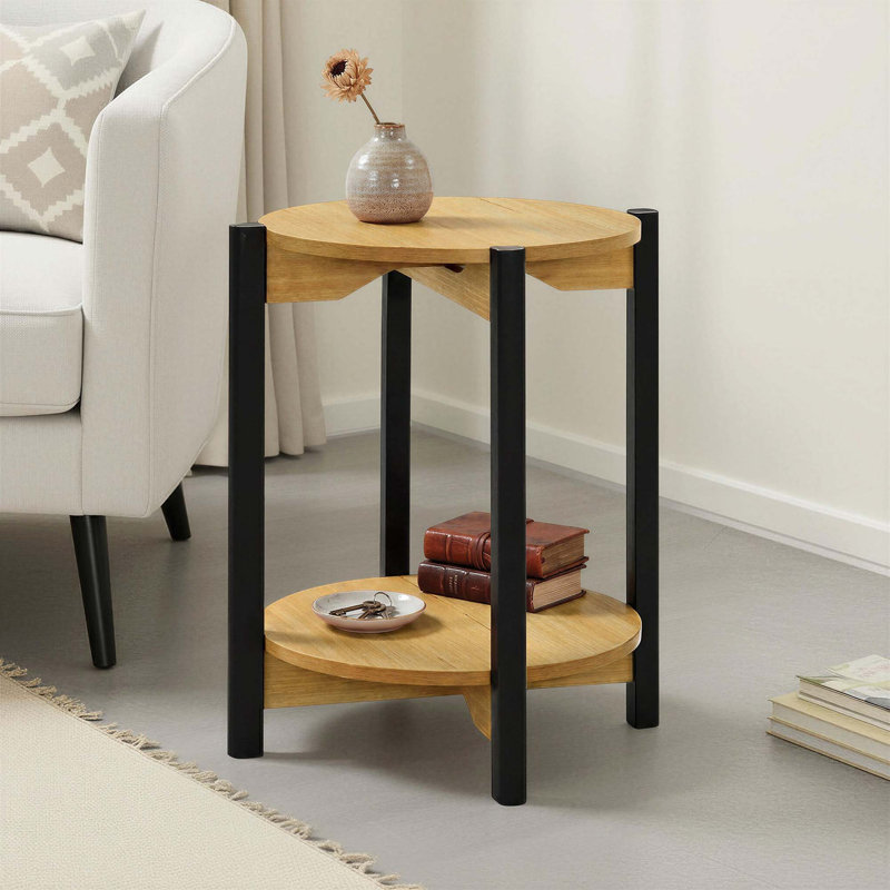 Table d'appoint ronde de style transitionnel avec tablette inférieure ouverte