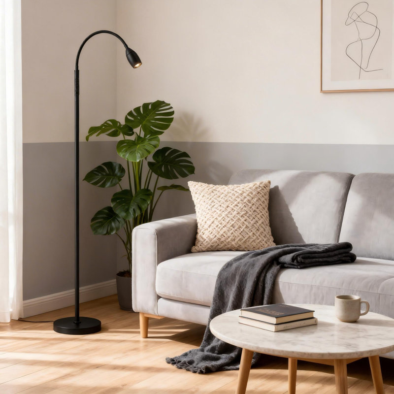Lampe sur pied de précision avec poutre réglable et col-de-cygne flexible, Noir