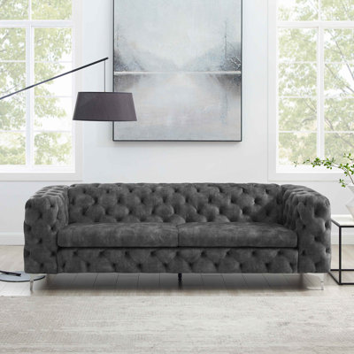 Ghaleb 237Cm Velvet Square Arms Sofa