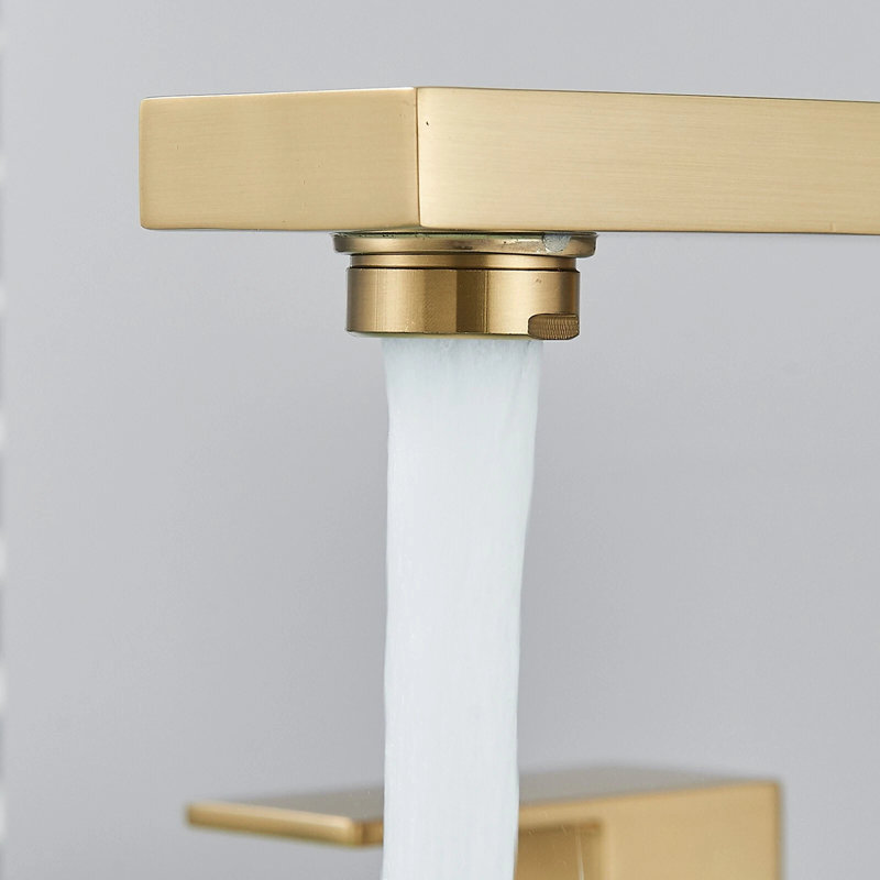 Robinet de lavabo pour salle de bain espacé brossé à 3 trous, Or brossé