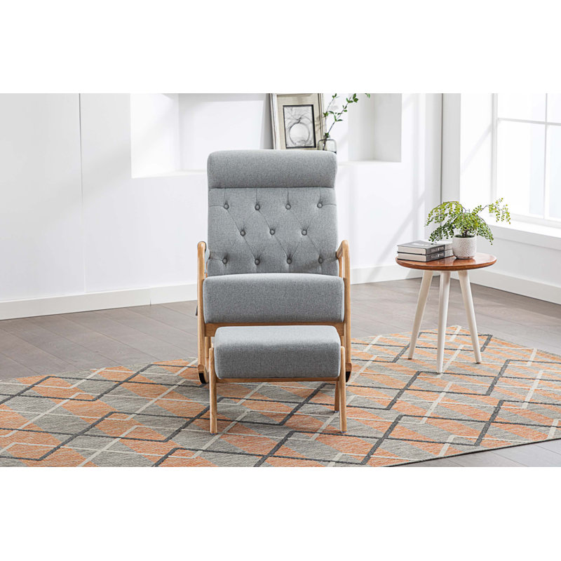 Solid +PlyWood Rocking Chair, Light Grey Polyester Fabric