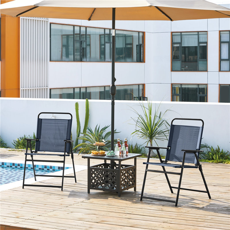 Foldable Outdoor Patio Dining Armchair, Navy Blue, 2