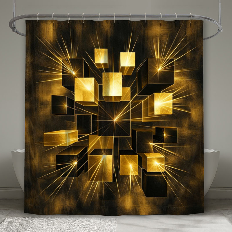 Rideaux de douche flottants extra longs, L 70 po x H 93 po, Noir foncé / or moyen