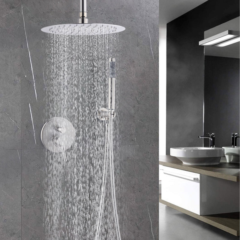 Ensemble de pomme de douche à dôme avec fixation au mur avec pomme de douche de 10 pouces et pomme de douche à main, finition nickel brossé