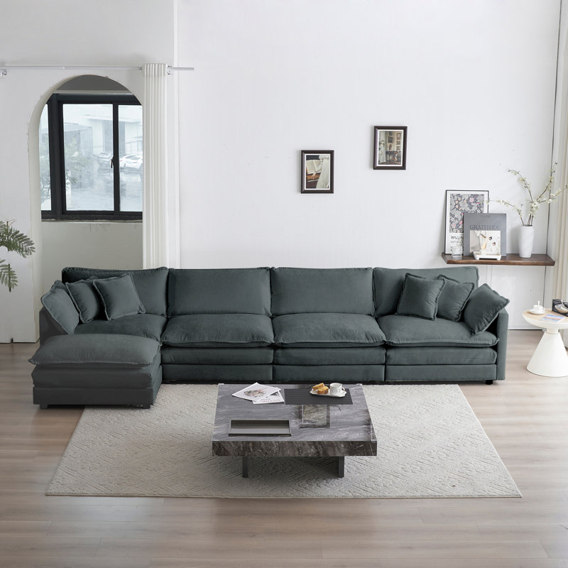Chenille Modular Sectional Sofa, 33.02" H x 146.52" W x 57.42" D, 5
