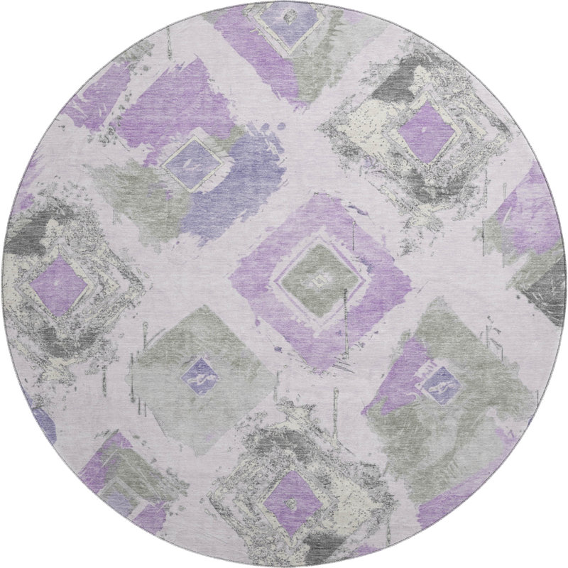 Premium Machine Washable Slesnick AMF1669 Diamonds Rug, Round 8'