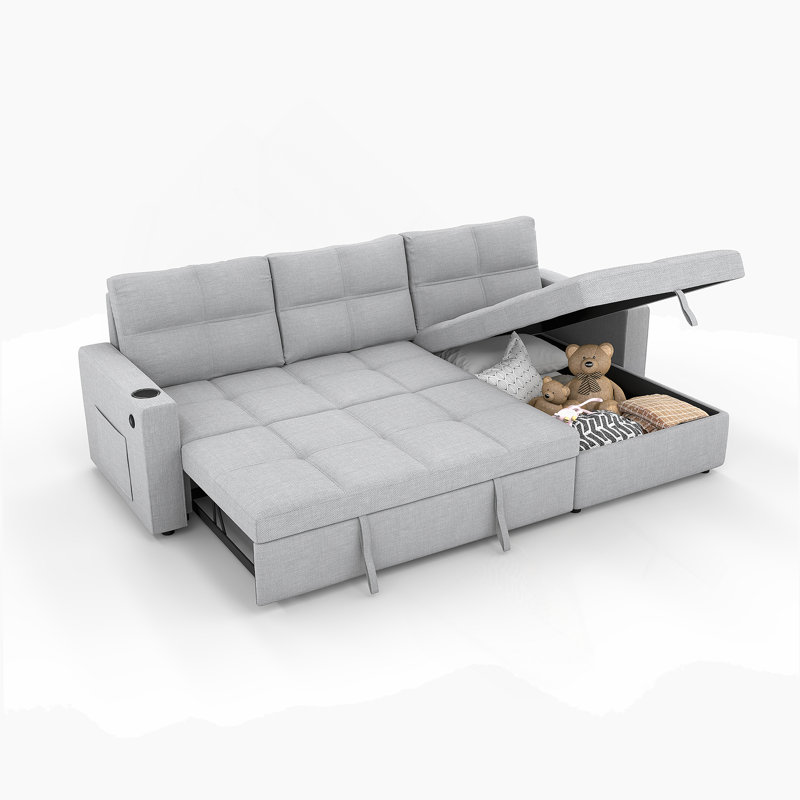 Canapé-lit convertible, canapé-lit modulaire escamotable avec charge USB et porte-gobelets, canapé-lit en forme de L avec rangement pour le salon