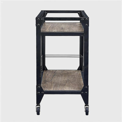 Country Oak and Carbon Black Double Service Cart