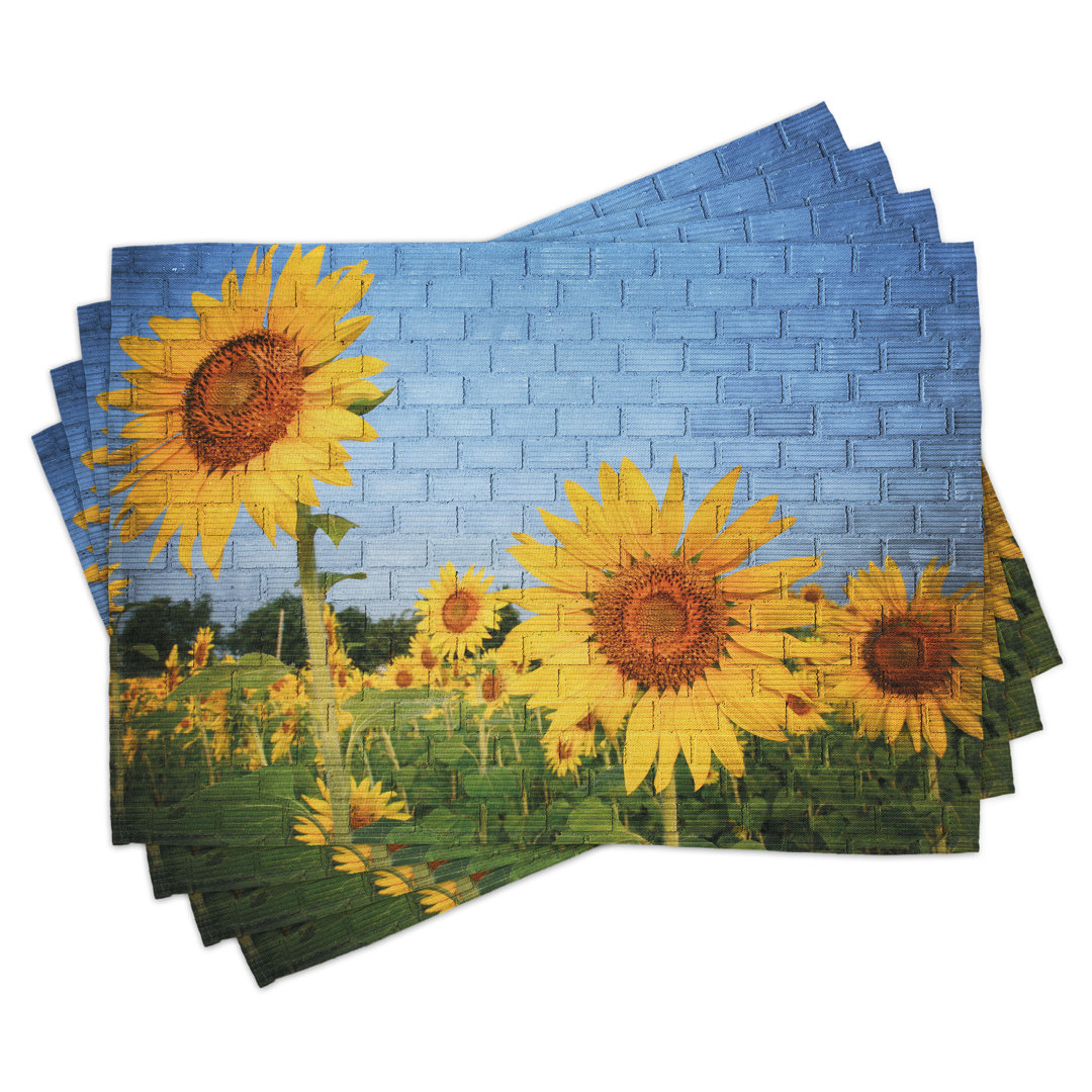 Platzdeckchen 4er Set, Sonnenblumen an der Wand, Gelb Grün