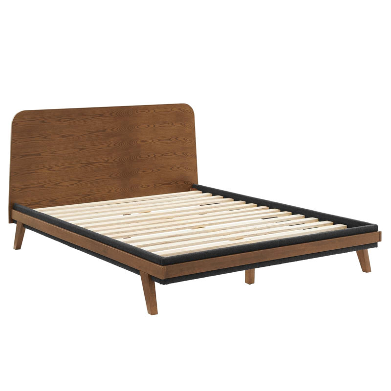 Walnut Finish MDF Wood and Fabric Queen Bedroom Set with Platform Bed and Nightstands